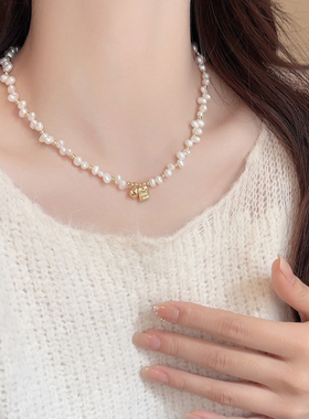 「错位节拍」天然珍珠项链女轻奢小众高级感复古错位锁骨链颈链