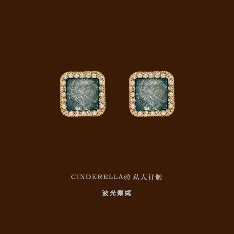 复古蓝色小方钻蚊香盘耳夹