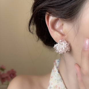 「粉黛」小众冰粉色花朵耳夹女无耳洞耳饰2025新款氛围感耳环春夏