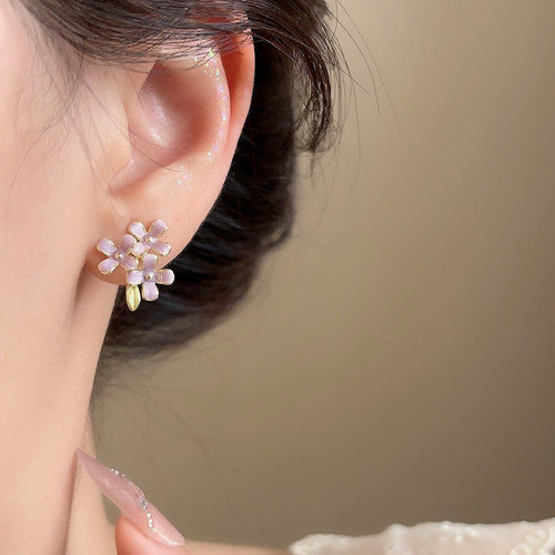 「紫烟花雾」香芋紫色花朵蚊香盘耳夹女无耳洞耳饰新款复古耳环