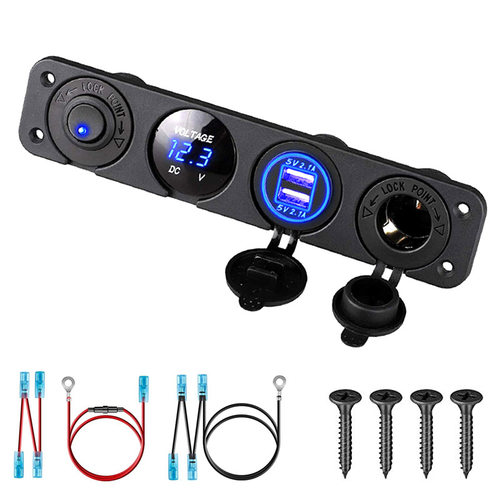 凯威格12V四孔组合改装车充面板电压表点烟器母座开关四合一组合