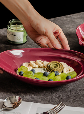 红色早餐甜品碗brunch碗家用高颜值餐具雪糕水果沙拉碗燕麦酸奶碗