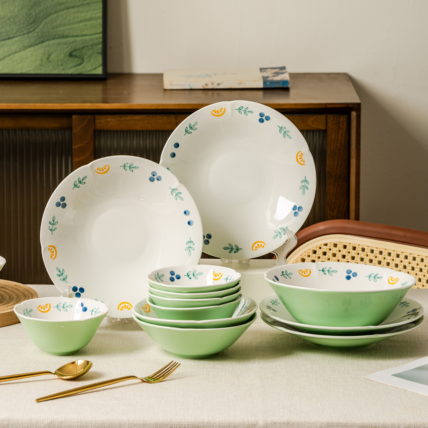 夏日青柠釉下彩碗碟餐具