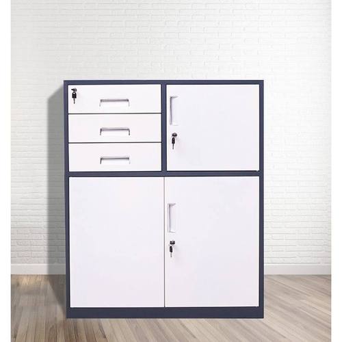 钢制套色铁皮柜办公家用文件书柜矮柜抽斗带锁资料床头收纳小柜子