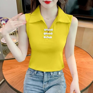 上衣 设计感小众别致中国风盘扣设计感性感短款 无袖 背心女新款