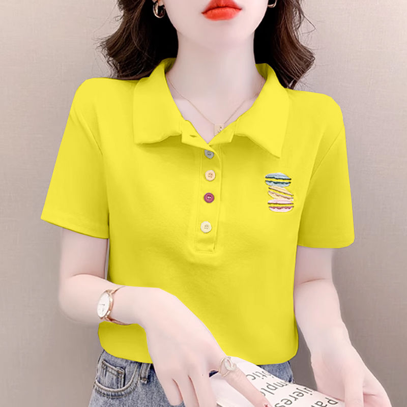 气质印花短袖t恤女2025夏新款设计感修身短款显瘦百搭polo领上衣