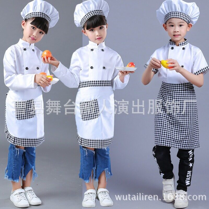 儿童厨师服幼儿演出服小孩游戏职业服装少儿小厨师扮演服角色短袖