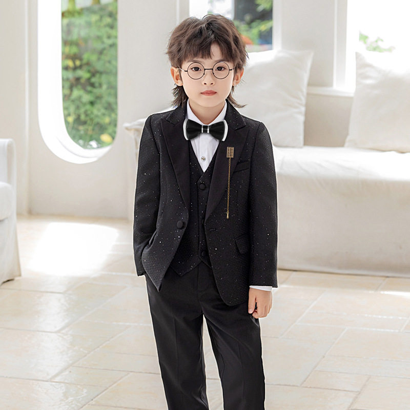 男童西装套装亮片舞台晚会主持走秀礼服花童钢琴演出服中大童西服