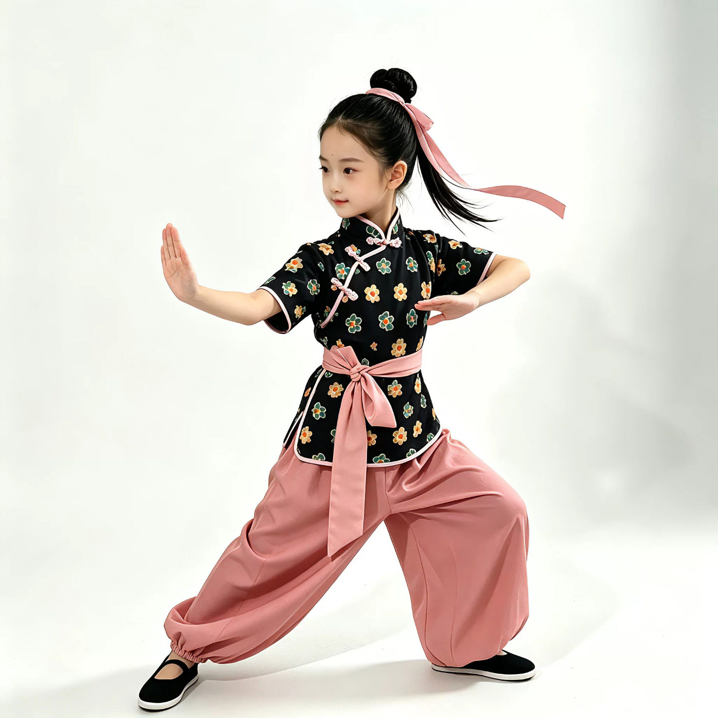 中华娘儿童改良旗袍中式女童套装中国风武术服武侠风演出服民族风