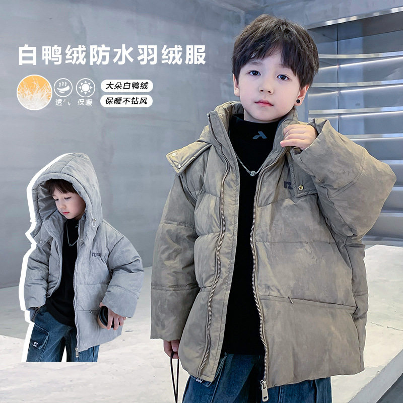 男童白鸭绒羽绒服90绒2024冬新款大童加厚保暖扎染三防面料羽绒服