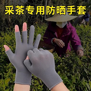 采茶专用手套摘茶叶专用耐磨女尼龙干活漏露二指男劳保半手指防晒