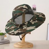 草帽男式 户外防晒帽子男大檐迷彩遮阳帽登山旅游透气渔夫帽防紫外