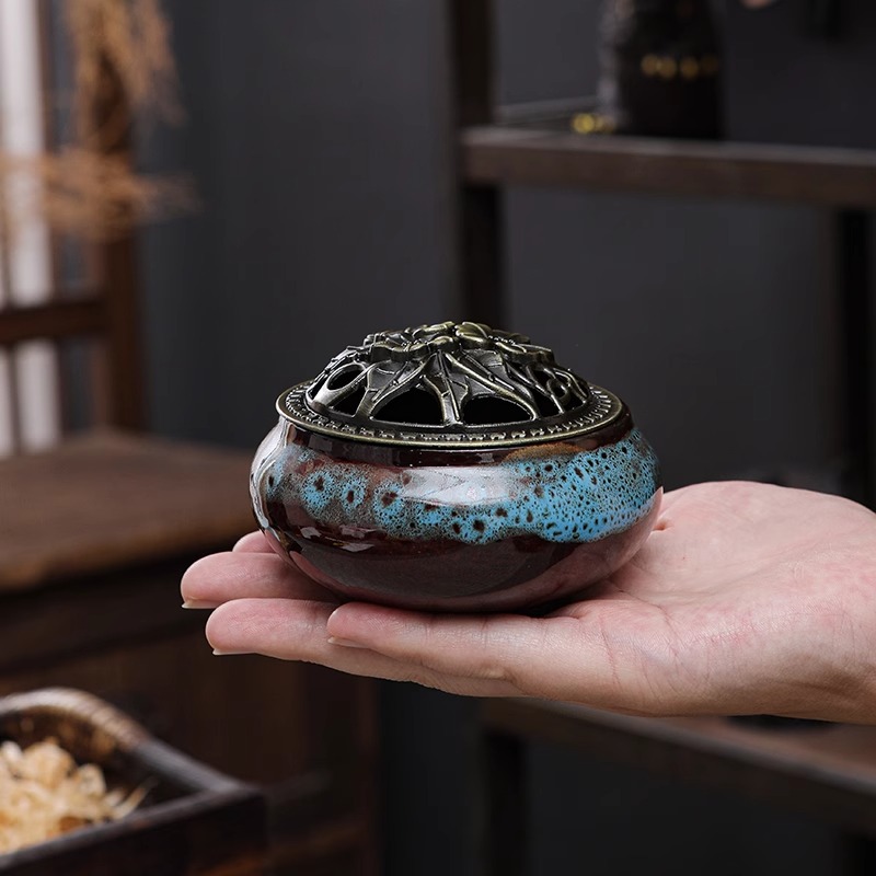 香炉陶瓷仿古小号黑白檀香薰炉
