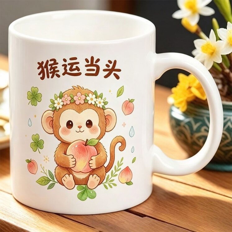 爆款牛奶马克杯可爱陶瓷喝水茶杯早餐水杯卡通勺子周边礼物咖啡杯