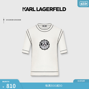 KARL 老佛爷 套头针织打底衫 LAGERFELD卡尔拉格斐春夏珠片撞色短袖