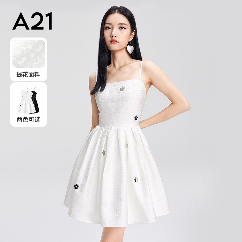 A21官方女装品质吊带连衣裙夏季花朵方领短裙小个子女生学院