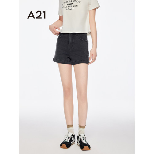 A21女装水洗黑灰牛仔短裤