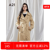 简约风翻领双排扣长袖 A21女装 新款 风衣2025春季 上衣外套 杏色长款