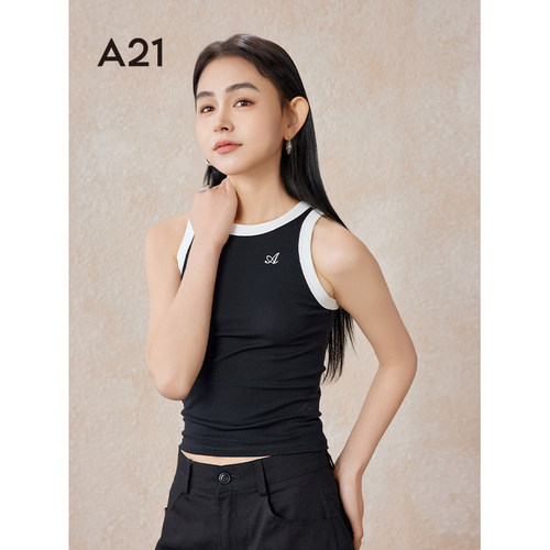 A21女装针织修身圆领背心