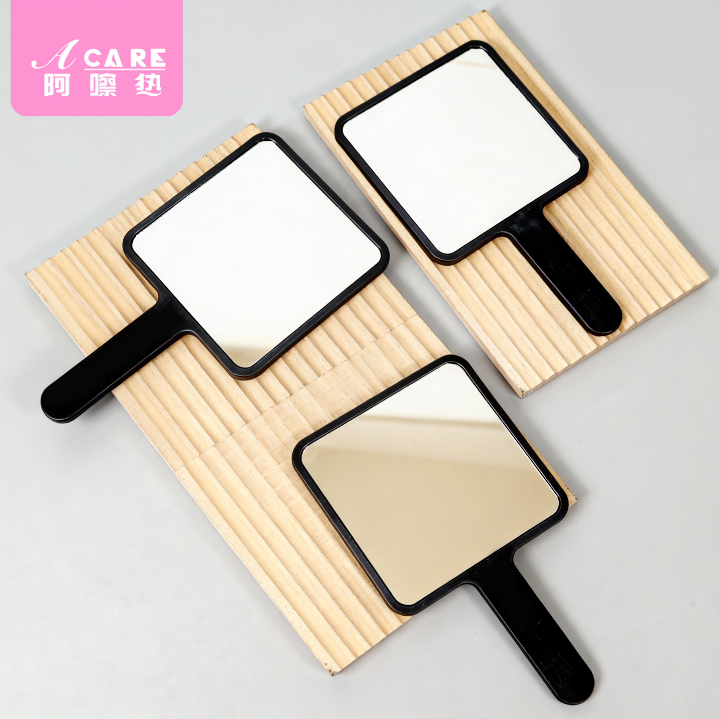 手持镜子A1pq801-简约手持化妆镜子学生随身便携黑色手拿手柄镜子