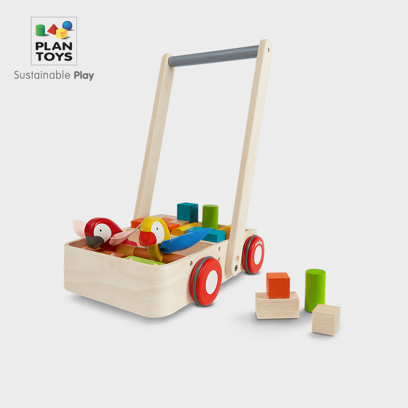 【官方直售】进口PlanToys5176小鸟学步车积木宝宝手推车木制玩具