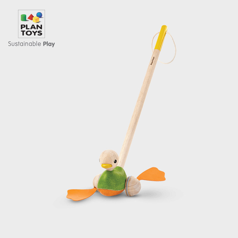 【官方直售】进口PlanToys5626木制婴儿推杆学步手推车玩具哒哒鸭