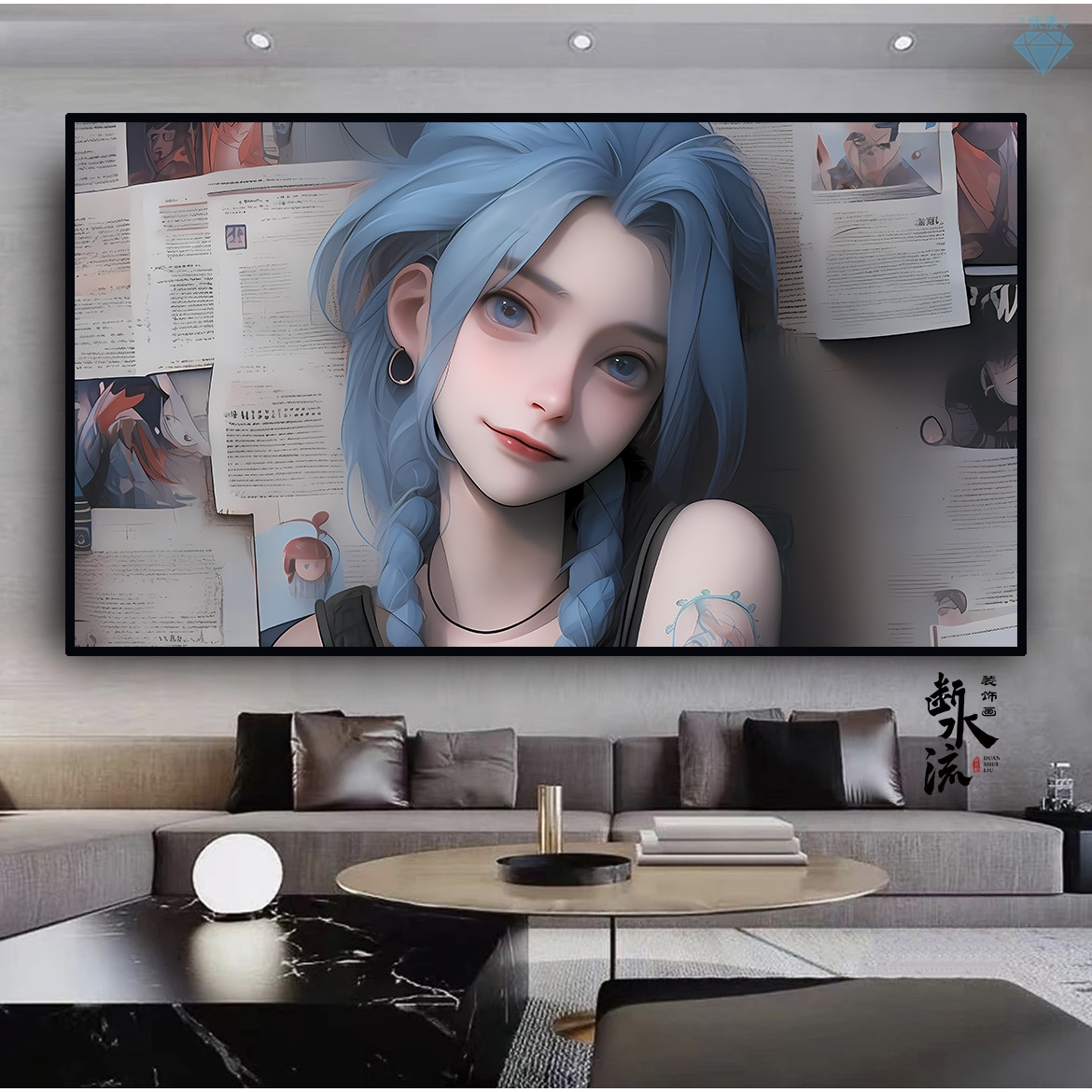 英雄联盟金克丝挂画萝莉可爱美女LOL游戏网咖装饰画电竞房间壁画