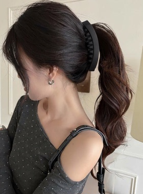 韩式新款磨砂小一字香蕉抓夹百搭马尾夹子带齿发夹网红头饰饰品