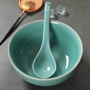 龙泉青瓷福字大汤勺陶瓷家用调羹大号盛汤勺子创意中式汤匙饭勺