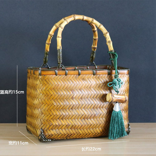 新款手工国风竹编织手提包时尚复古收纳箱日常通勤百搭便携配旗袍