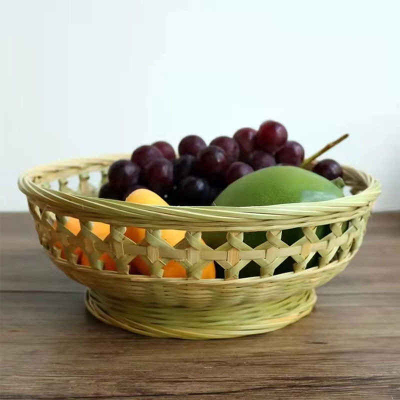 竹制品干果盘零食餐厅厨房沥水编织竹筐馒头筐水果篮竹编手工