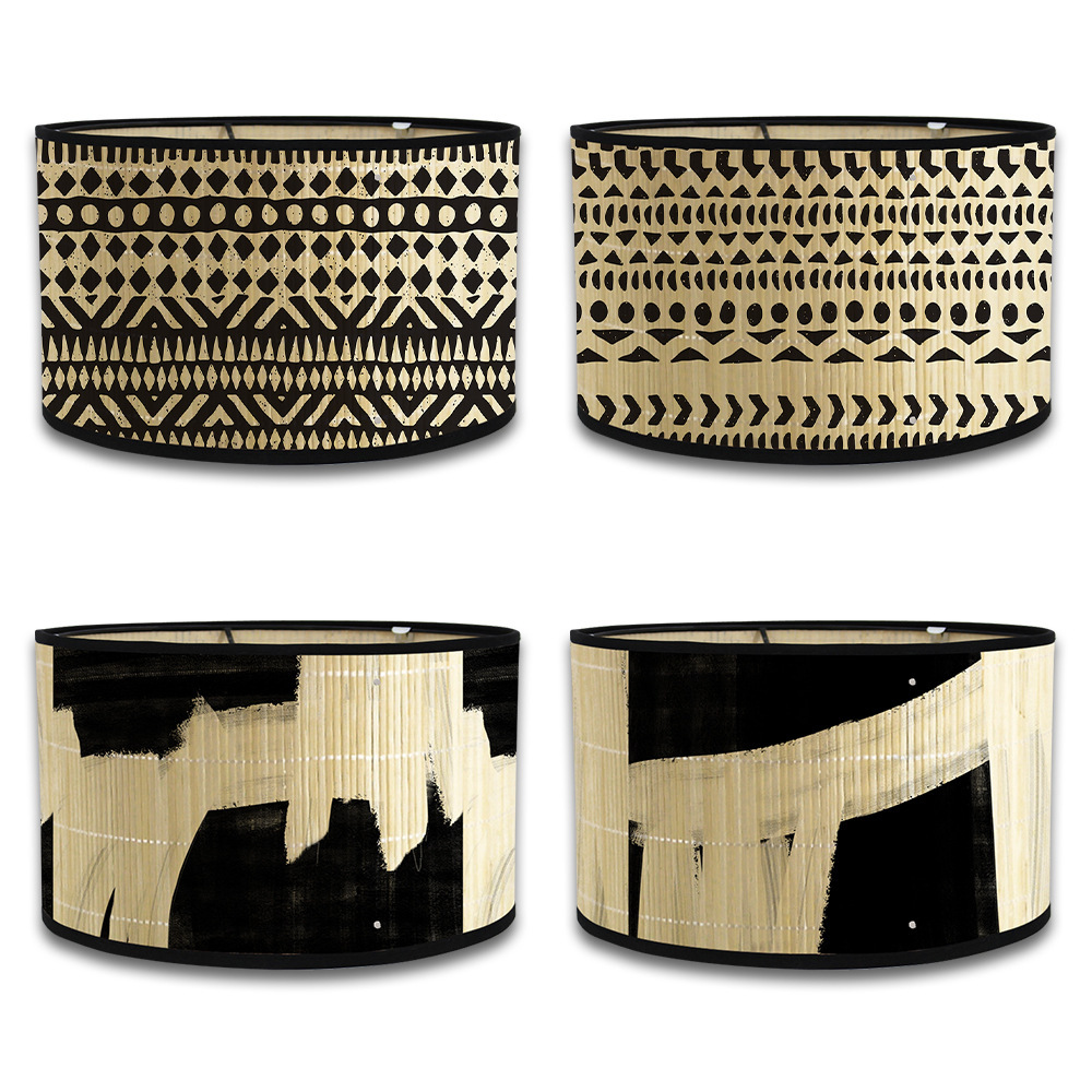 台灯灯罩E27灯具配件几何印花竹编灯罩客厅吊灯卧室床头灯遮光罩