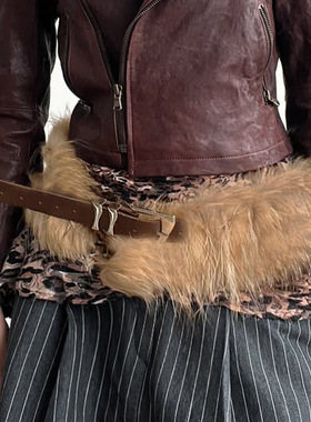 Spicy girl accessory PU belt辣妹风仿皮草毛毛腰封皮革腰带配饰