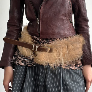 Spicy girl accessory PU belt辣妹风仿皮草毛毛腰封皮革腰带配饰