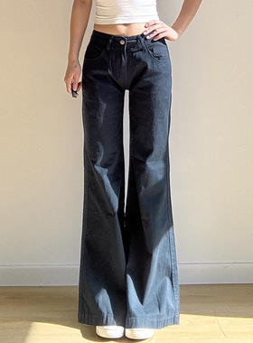 Blue loose micro flared jeans 美式宽松蓝色低腰微喇牛仔裤女