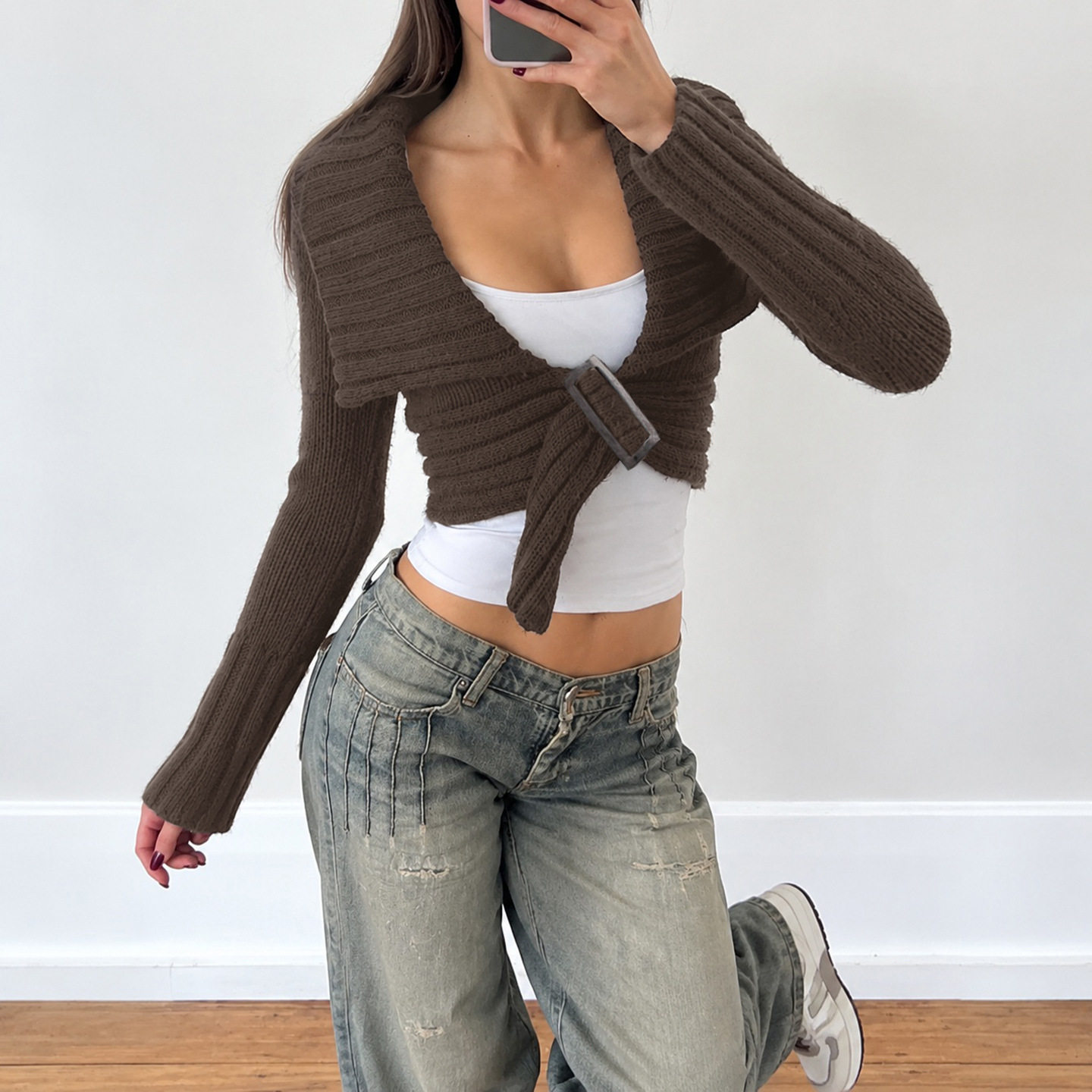 Sexy women's outf 复古风修身短款毛织外套女时尚百搭大翻领毛衣