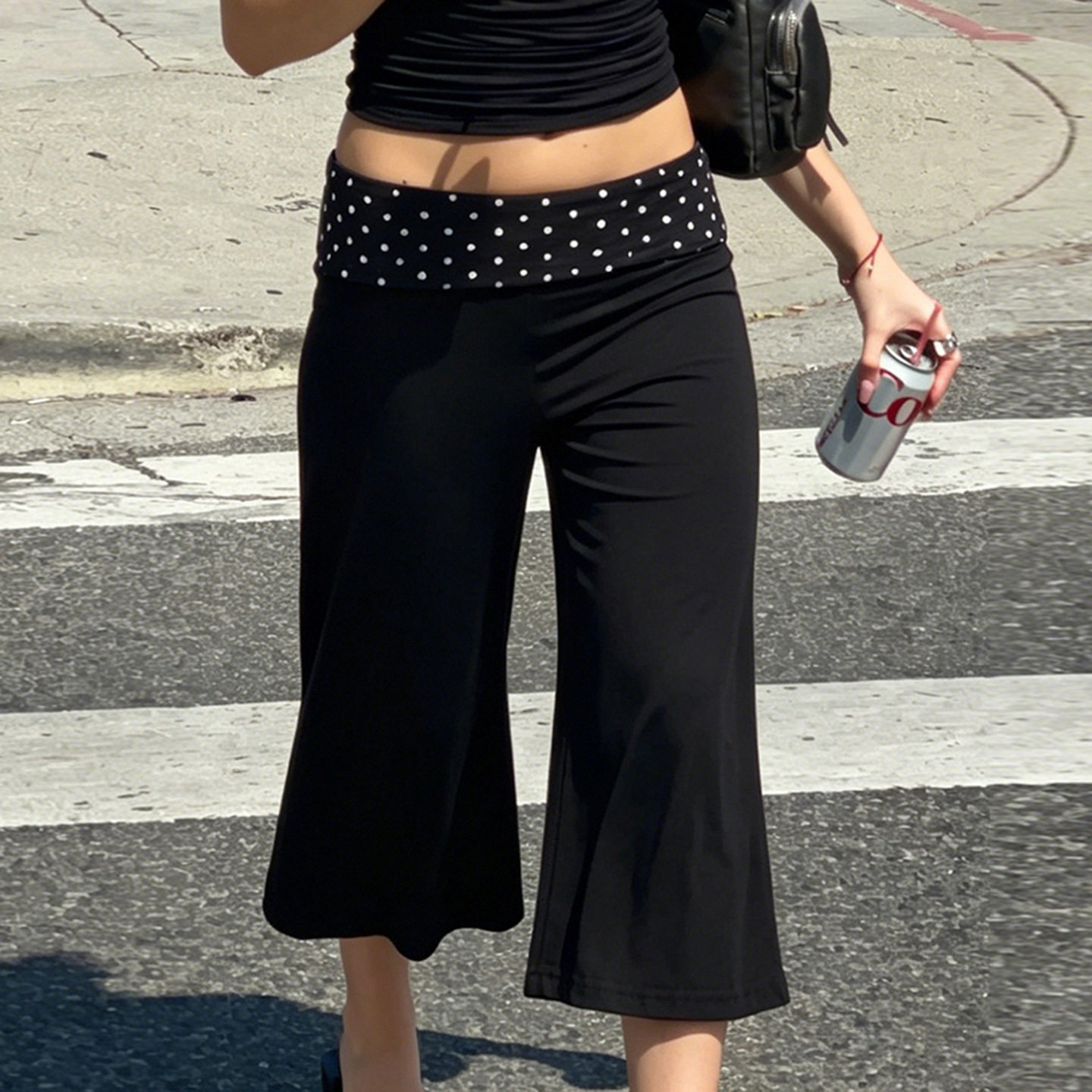 Hot girl elastic waist cropped pants夏日辣妹宽松七分休闲裤女