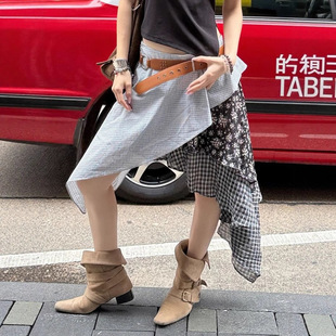 Irregular skirt廢土風(fēng)不規(guī)則格子碎花半身裙女 floral checkered