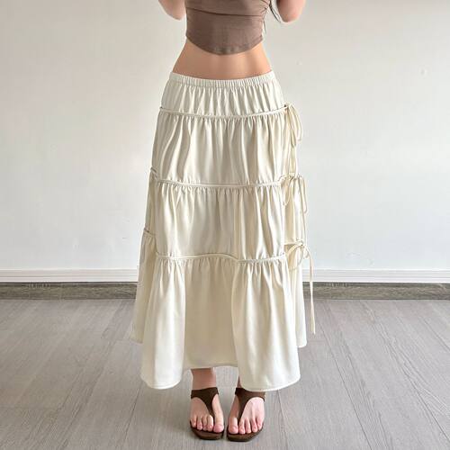 Sweet and loose lace up big skirt 甜美风松紧腰宽松系带大摆裙