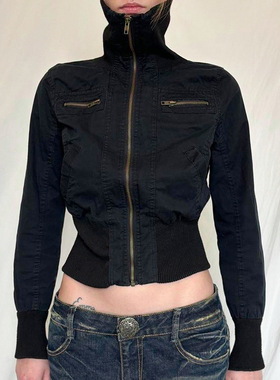 Zipper cardigan jacket for women 收腰拉链开衫高领外套女上衣