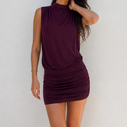 French backless sleeveless dress法式纯欲风露背高领无袖连衣裙