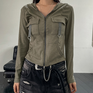 Zipper slim fit jacket for women工装风外套女拉链修身长袖上衣