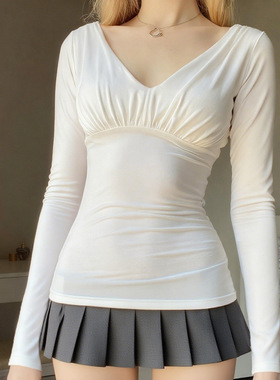 White base shirt top for women 秋冬新品白色内搭打底衫上衣女
