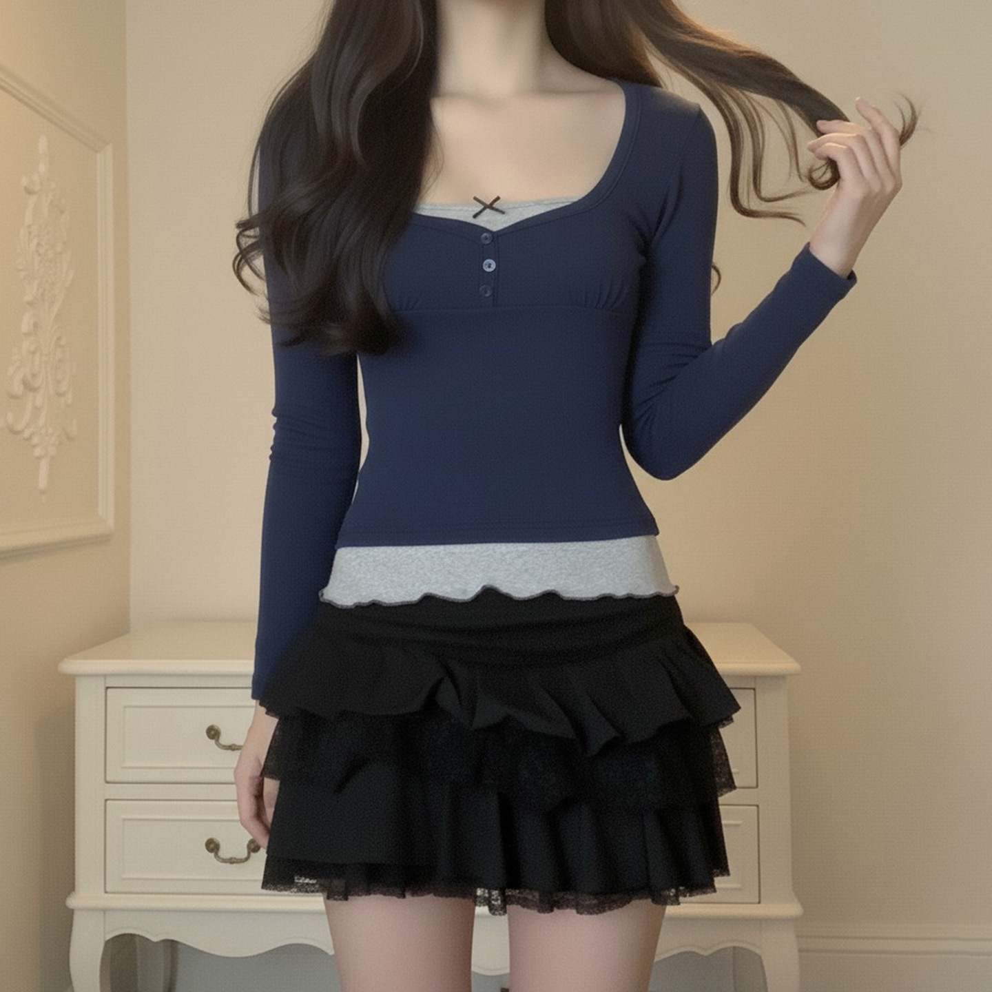 Hot girl base shirt T-shirt 辣妹上衣女秋季内搭打底衫休闲T恤