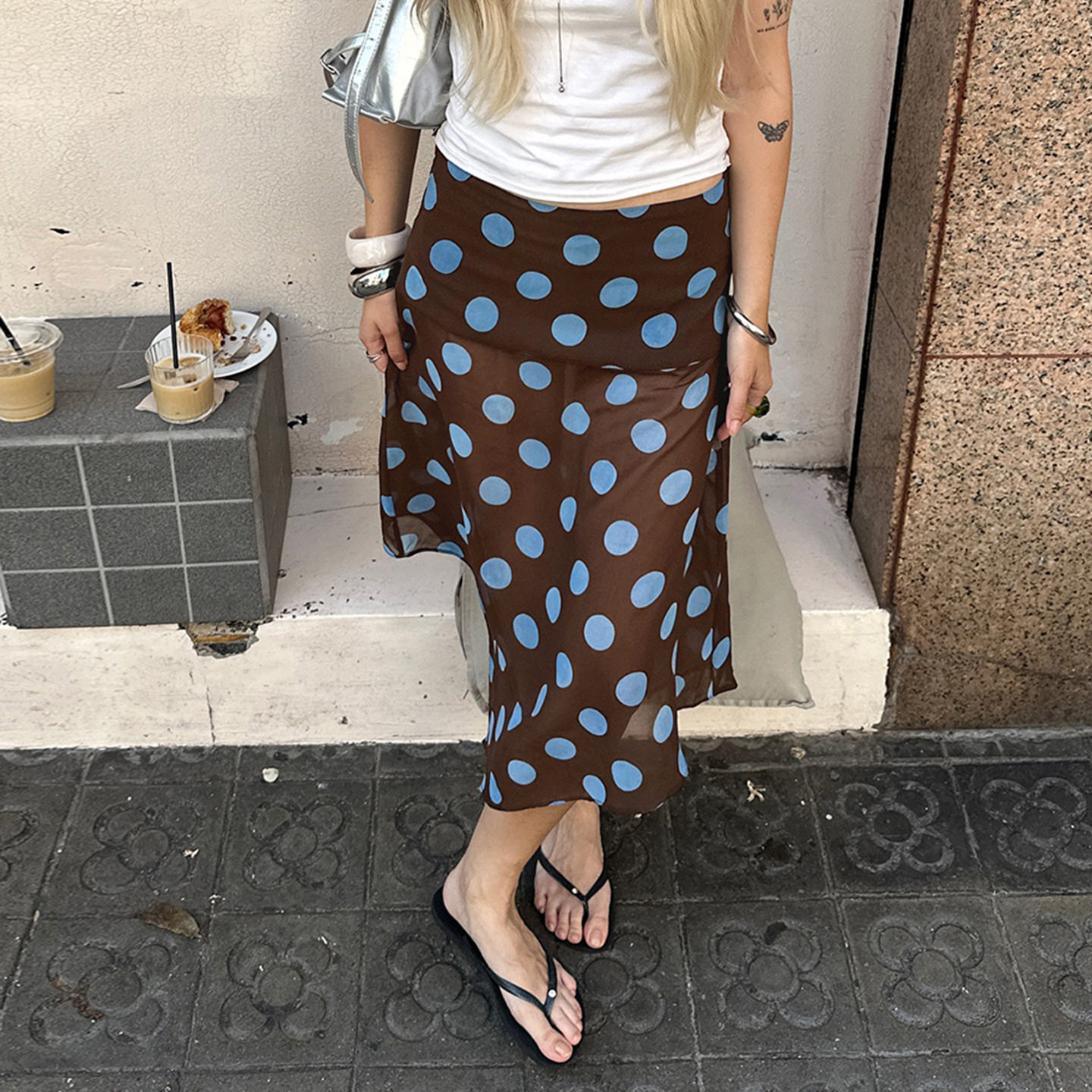 Irregular polka dot mesh skirt欧美风包臀裙波点不规则网纱半裙