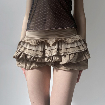 Khaki multi-layer cake skirt芭蕾风卡其色多层蛋糕裙花苞小短裙