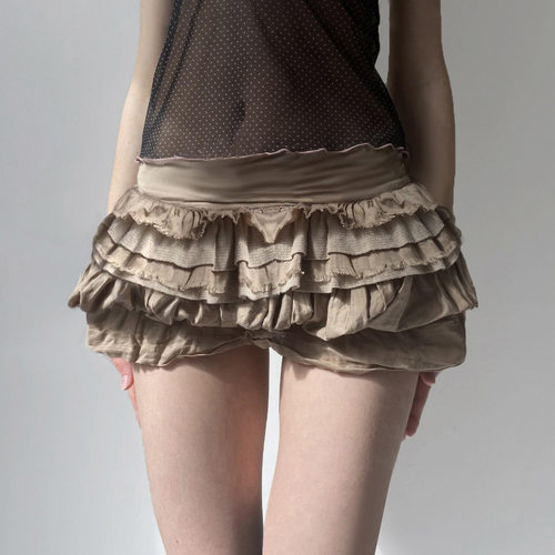 Khaki multi-layer cake skirt芭蕾风卡其色多层蛋糕裙花苞小短裙