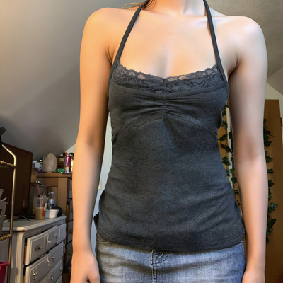 Sexy neck hanging backless top性感蕾丝拼接挂脖吊带露背上衣女