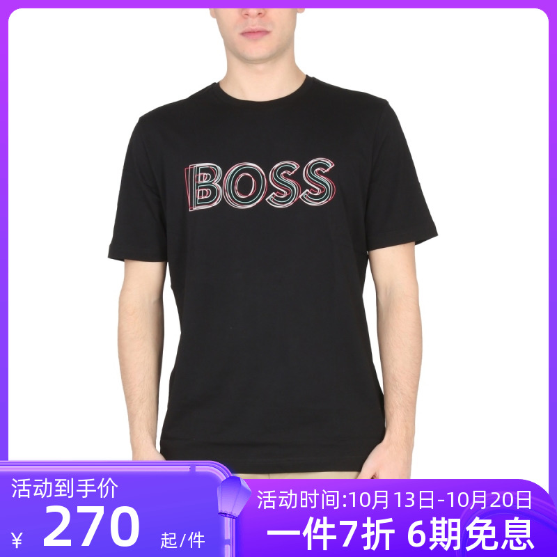 Hugo Boss新款男装logo标志印花修身短袖T恤
