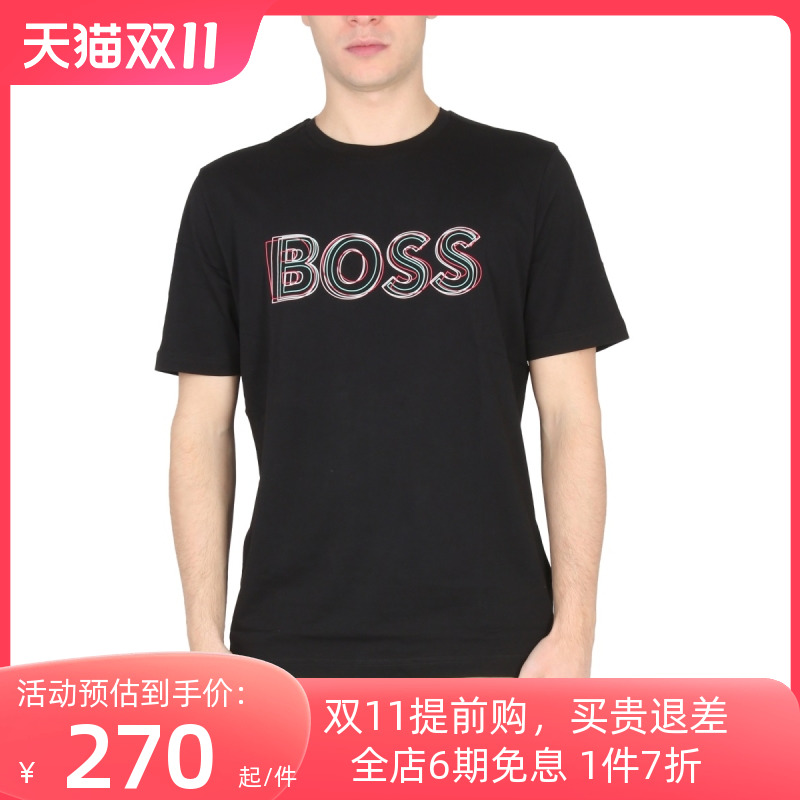 Hugo Boss新款男装logo标志印花修身短袖T恤